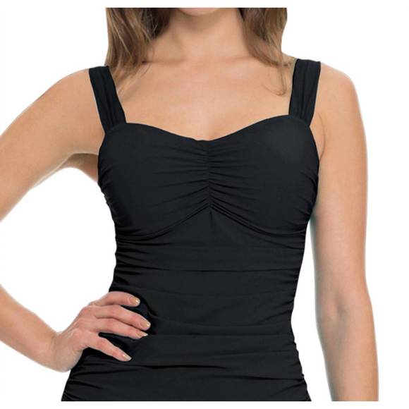 NEW PROFILE BY GOTTEX d-cup shirred underwire tankini top in tutti frutti black - Picture 1 of 3